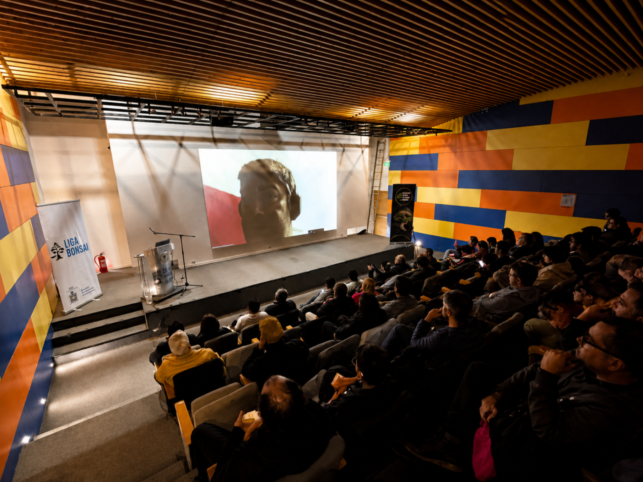 Conferencia telemática durante el I Seminario de Liga Bonsái, proyectada ante el auditorio